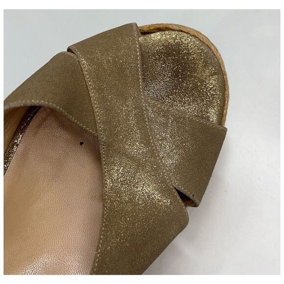 Jimmy Choo Gold Metallic Strappy Slip-On Platform Sandal Woven Wedges Sz 42 - Picture 4 of 10